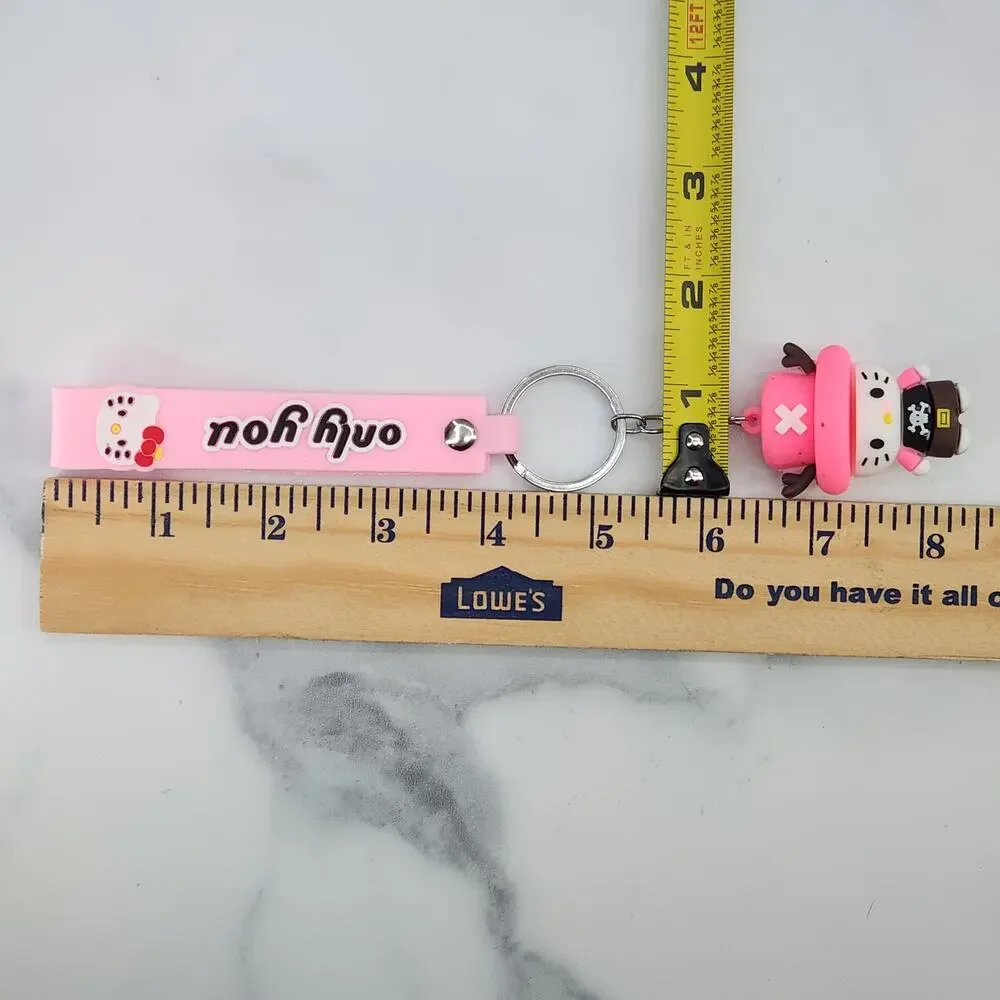 *NEW * Hello Kitty Pink Hat & Skull Shirt 3D Figure Keychain & Strap 